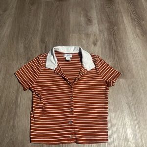 Arizona Jean Co Women’s Striped Collared Crop Top Womens size Large